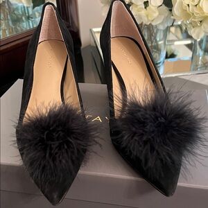 Ann Taylor Black Suede Heels with Feather Detail